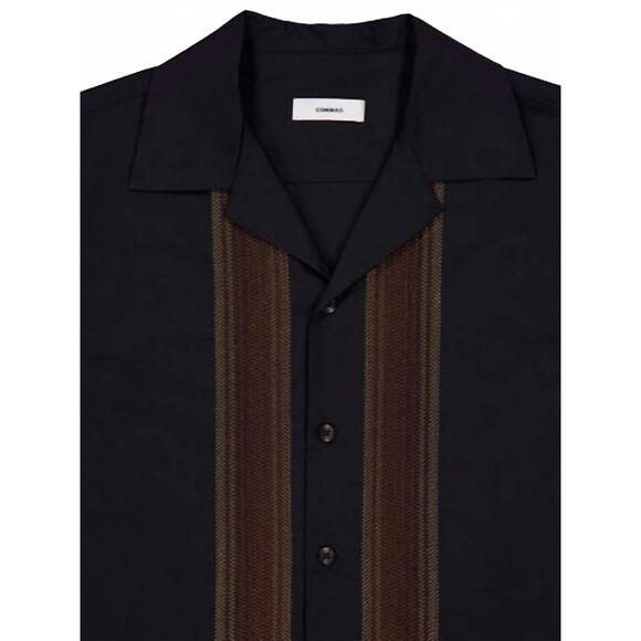 NEW COMMAS sun waves camp collar shirt in black